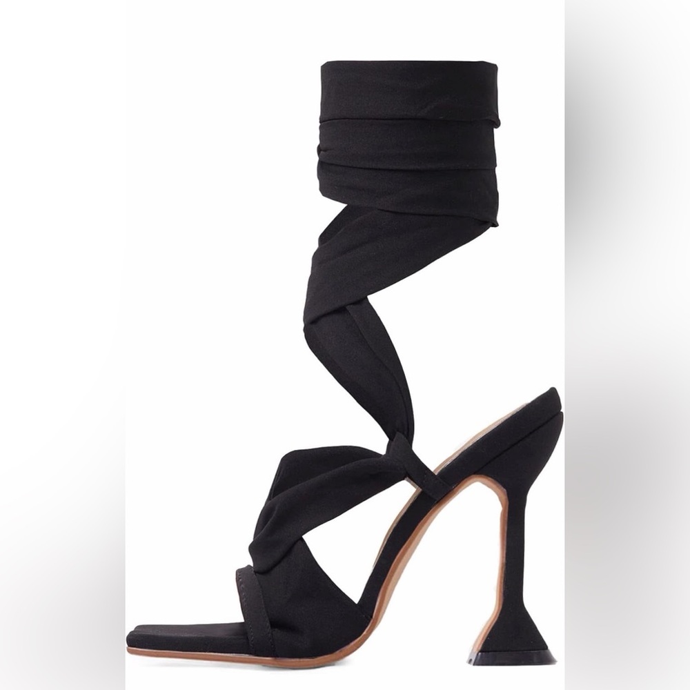 Yolkomo Women's Lace Up Heels Sexy Square Toe Ribbon Tie Wrap Up Stiletto Sz 8